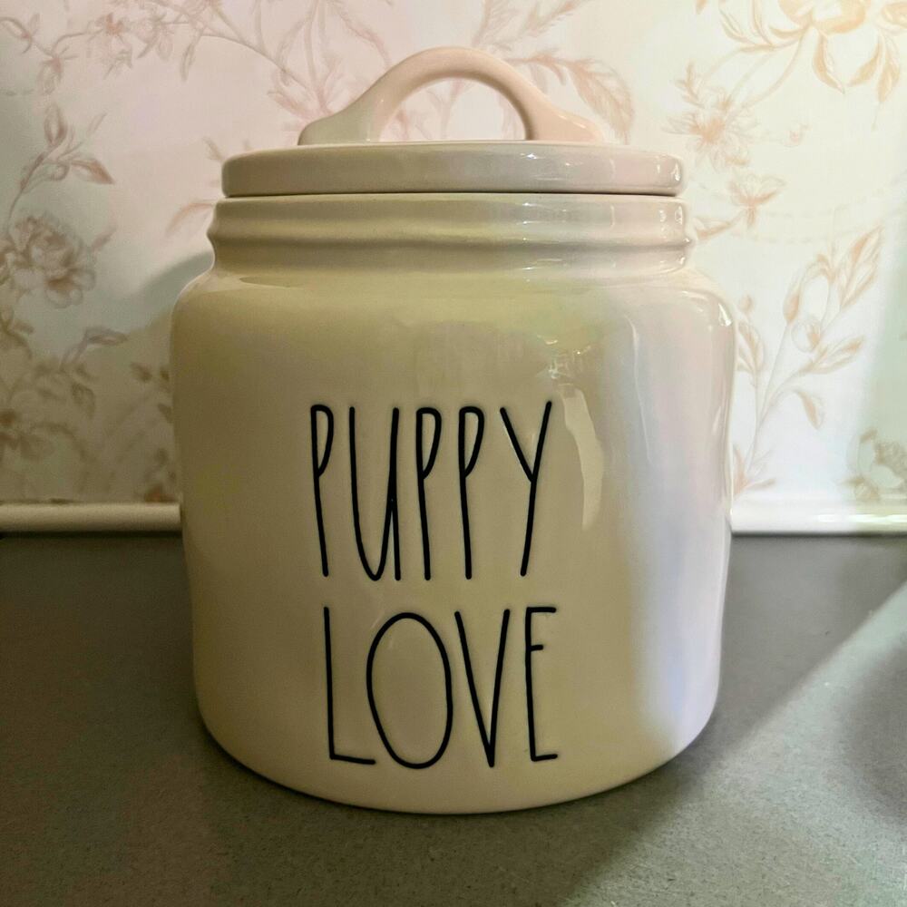 Vintage Rae Dunn Puppy Love Treat Jar/ White/Simplistic/ Farmhouse/ Canister